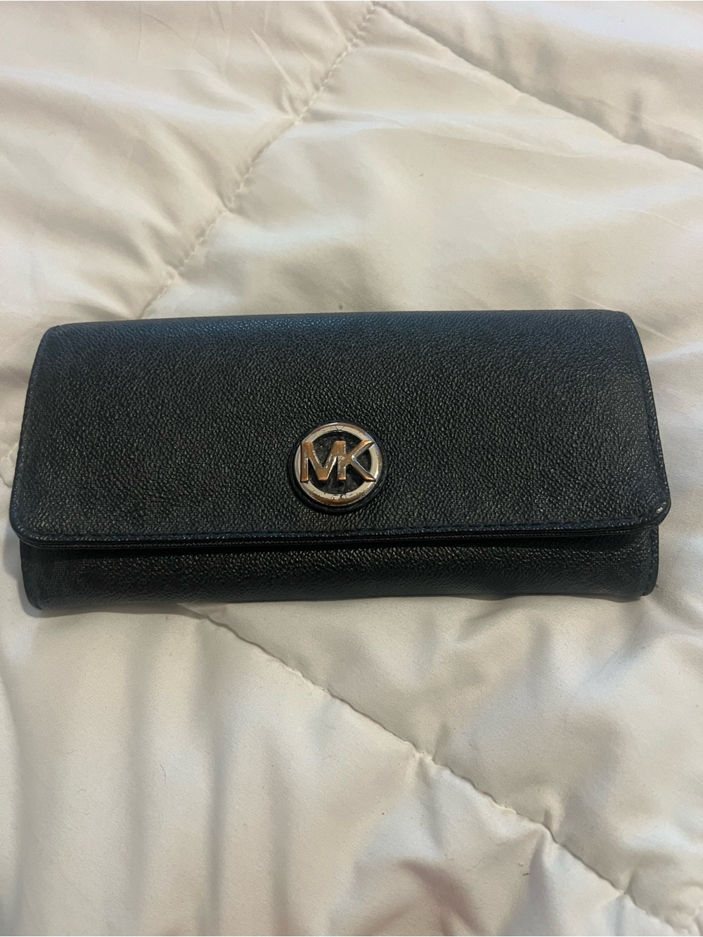 Michael Kors Black Leather MK Logo Clutch Wallet